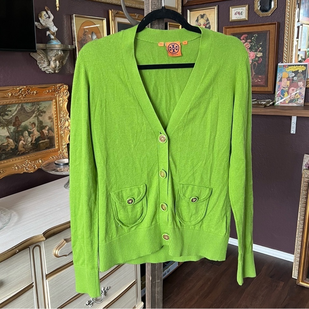 Tory Burch Cashmere Blend Green Cardigan Medium